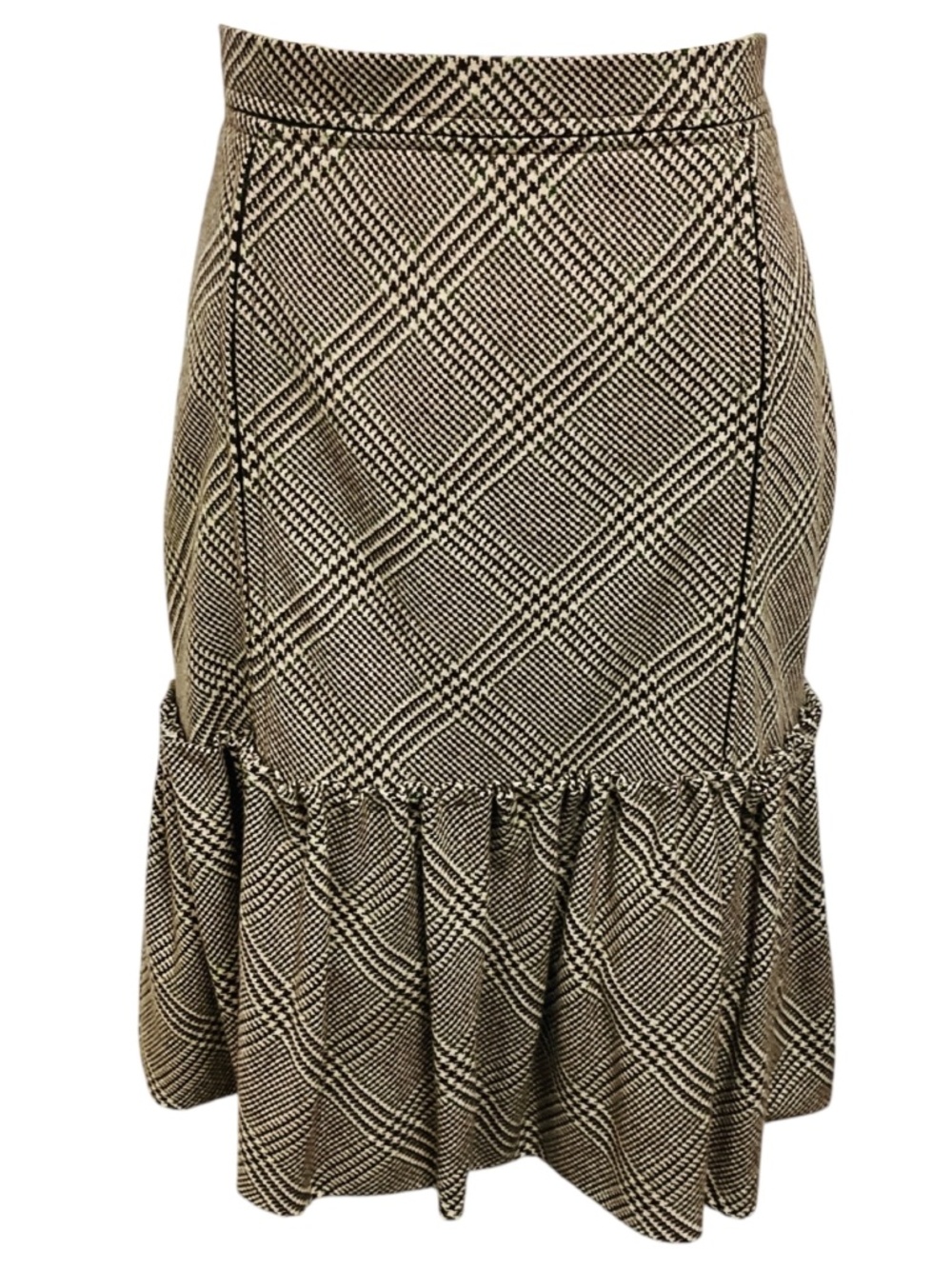 Oscar de la Renta Beige / Brown / Green Multi Houndstooth Plaid Cashmere Skirt